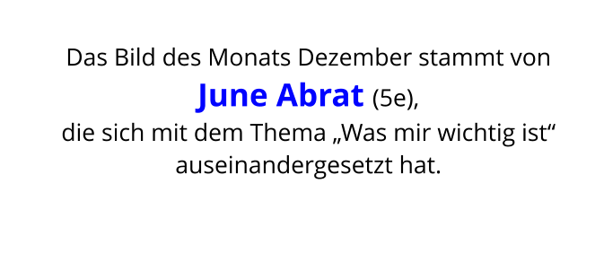 Das Bild des Monats Dezember stammt von June Abrat (5e),  die sich mit dem Thema „Was mir wichtig ist“ auseinandergesetzt hat.