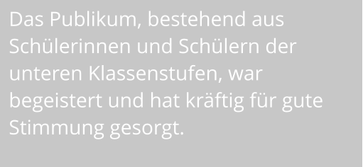 Das Publikum, bestehend aus Schülerinnen und Schülern der unteren Klassenstufen, war begeistert und hat kräftig für gute Stimmung gesorgt.